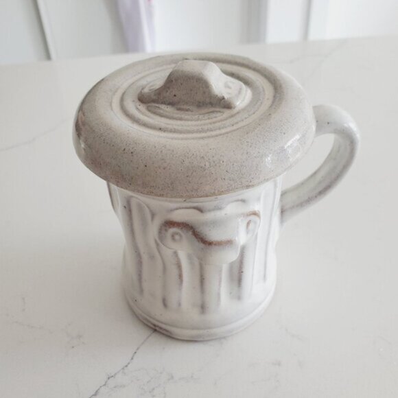 Vintage Babcock Wilcox Garbage Trash Can Pottery Mug Lid Unique 80s Funky - Picture 4 of 6